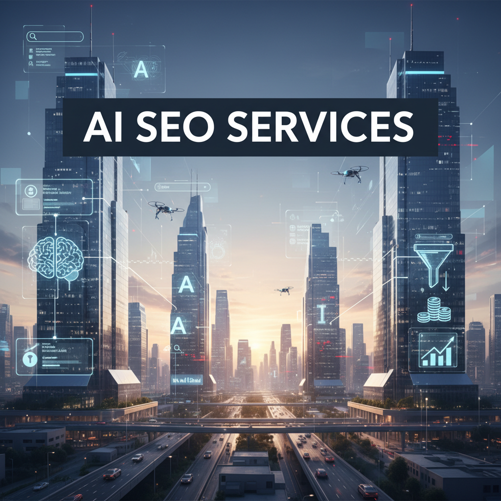 AI robot and human hand working on a laptop with SEO data showing.