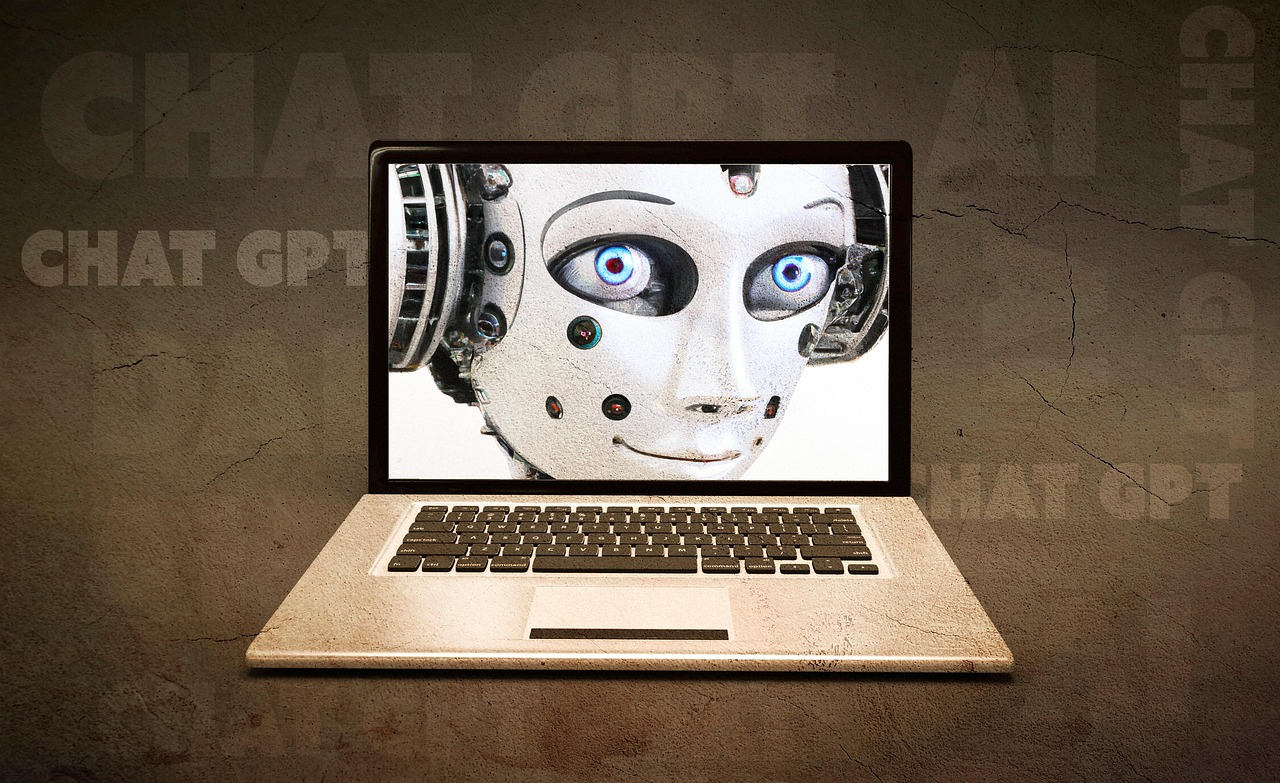 Creative AI robot crafting marketing content for a business project.
