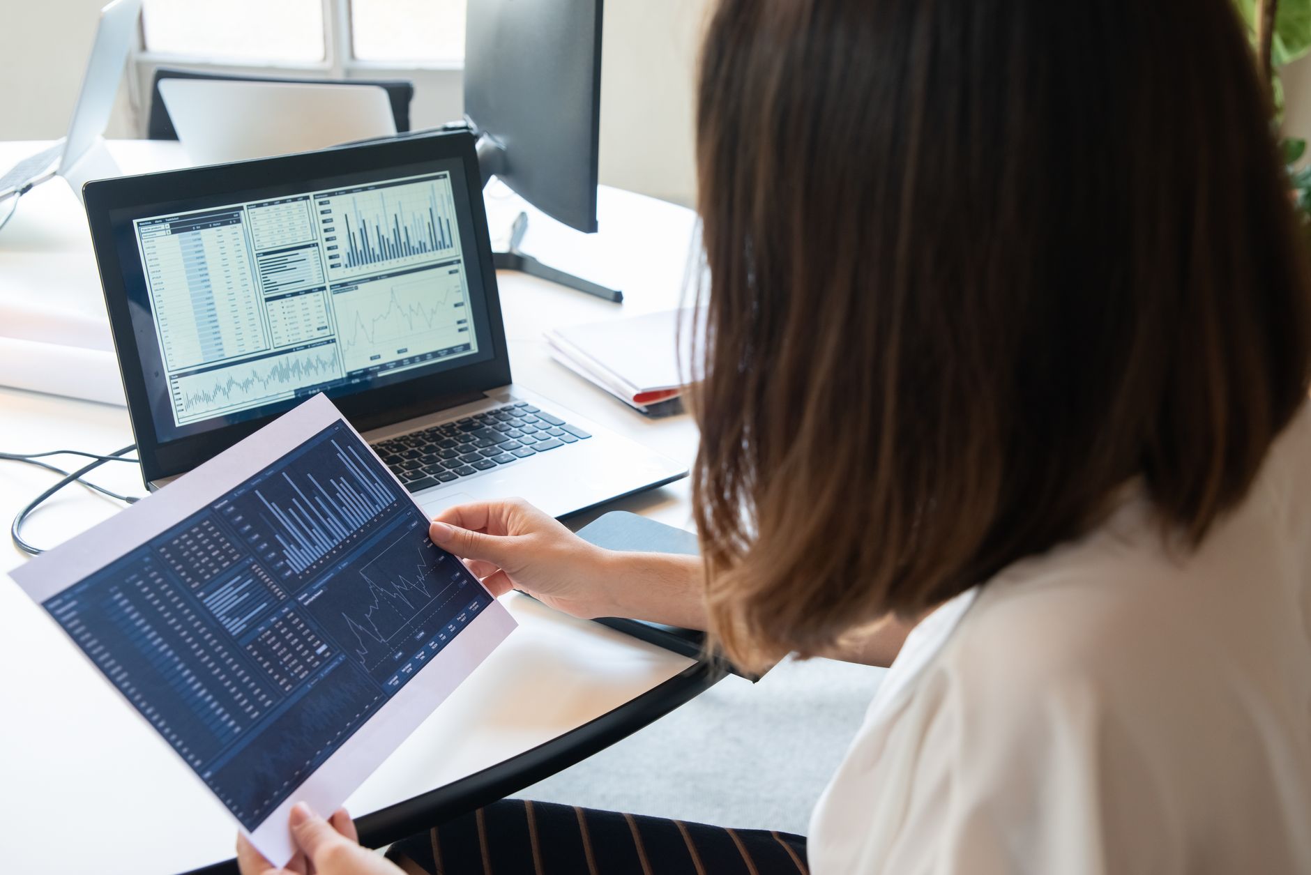 A dashboard displaying content marketing ROI metrics with green upward-trending graphs.